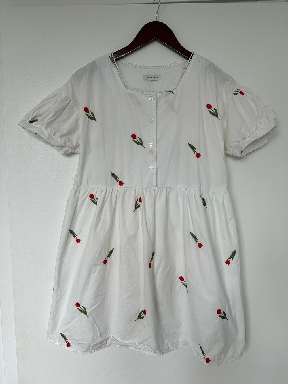 100% Cotton White Embroidered Tulip Babydoll Dress